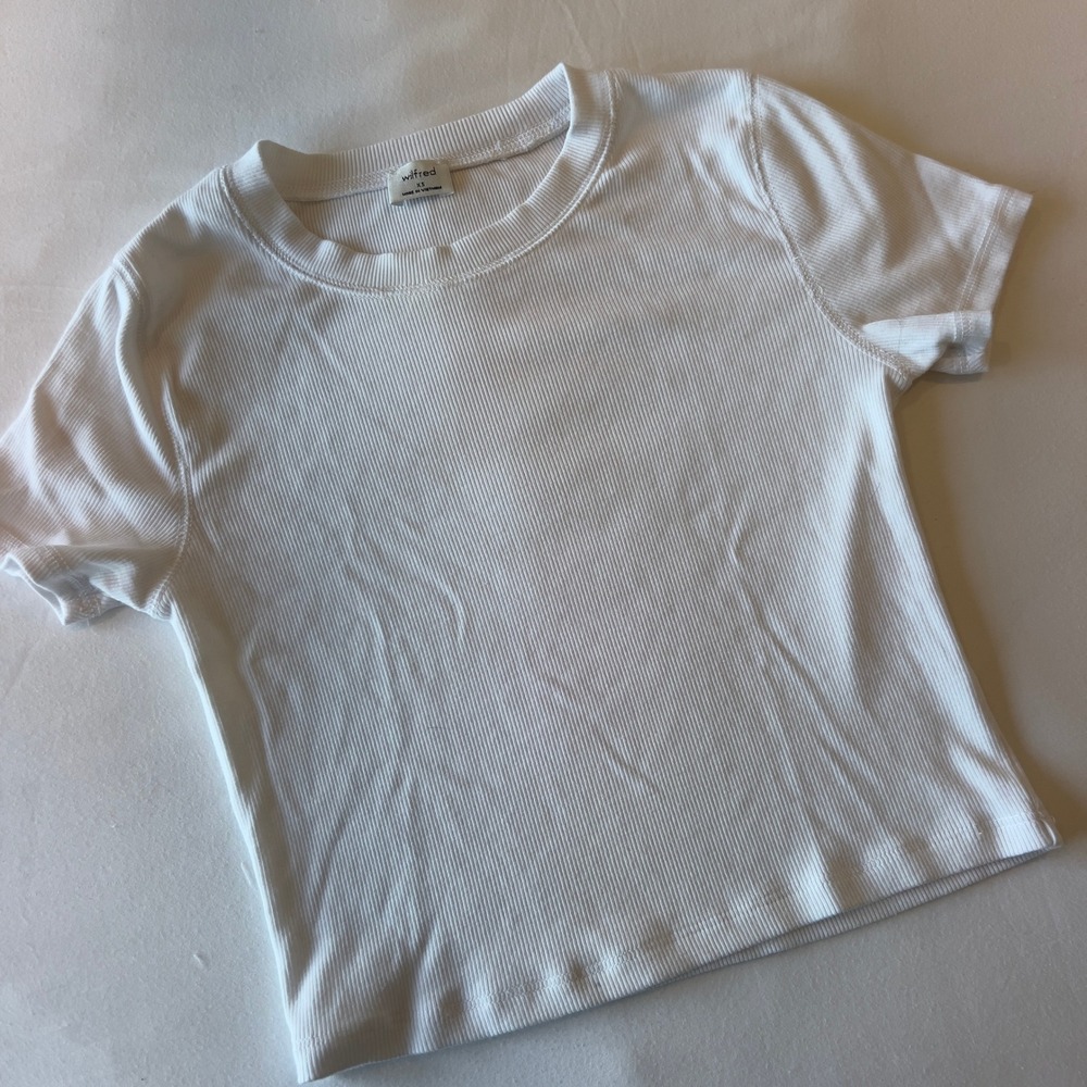 Wilfred Aritzia White Ribbed Baby‎ Tee Short Sleeve Crew Neck Top XS